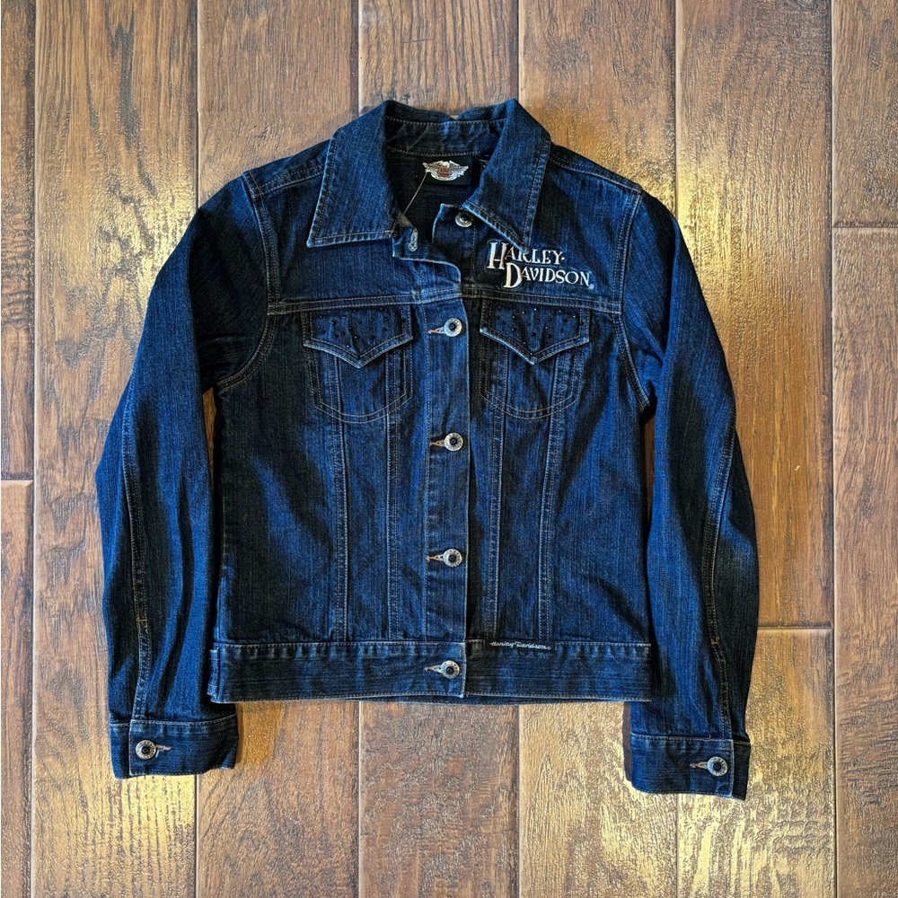 Vintage Y2K Harley Davidson Embossed Denim Jacket
